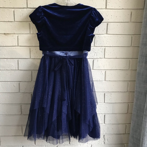 Jona Michelle Blue 2 Pc Fit & Flare Fancy Tulle Dress w/shrug Girl's Size 12 - Picture 2 of 11